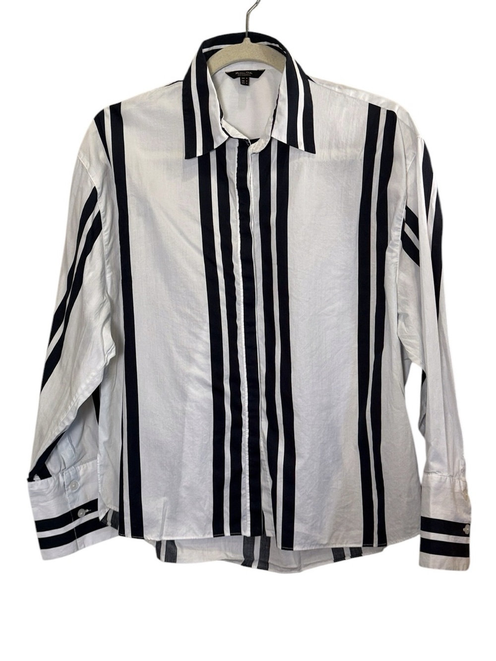 Massimo Dutti Women’s Timeless Professional Crisp Cotton Stripe Button Front Top